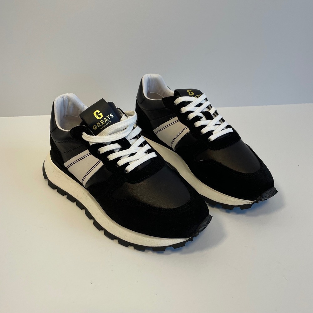 Nwot Greats Greenpoint Runner Womens Black White Leather Suede Sneakers Size 8.5